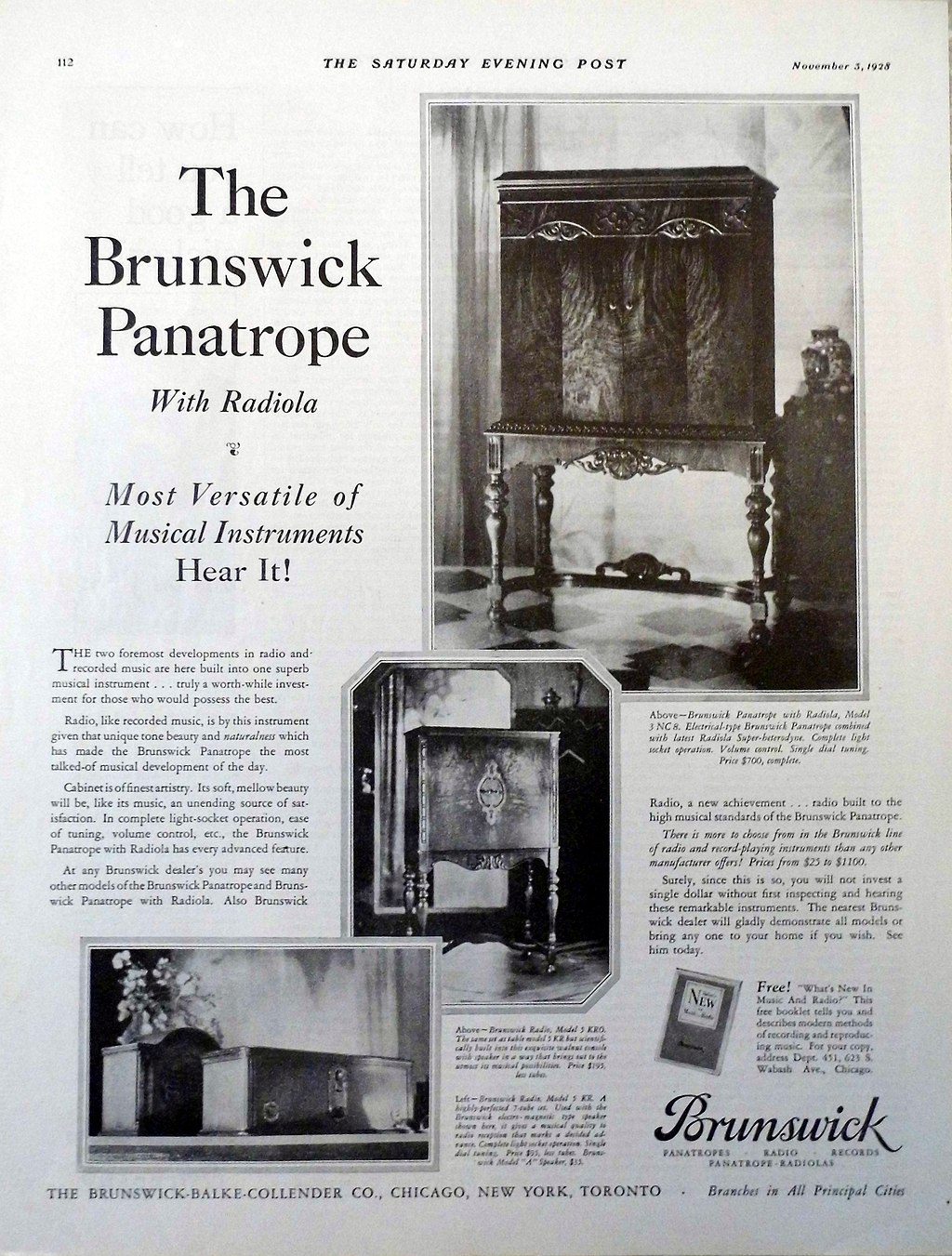 1024px-Vintage Radio Advertising - Brunswick Radio, The Brunswick Panatrope With Radiola , From the Saturday Evening Post, November 3, 1928 (9716657777).jpg